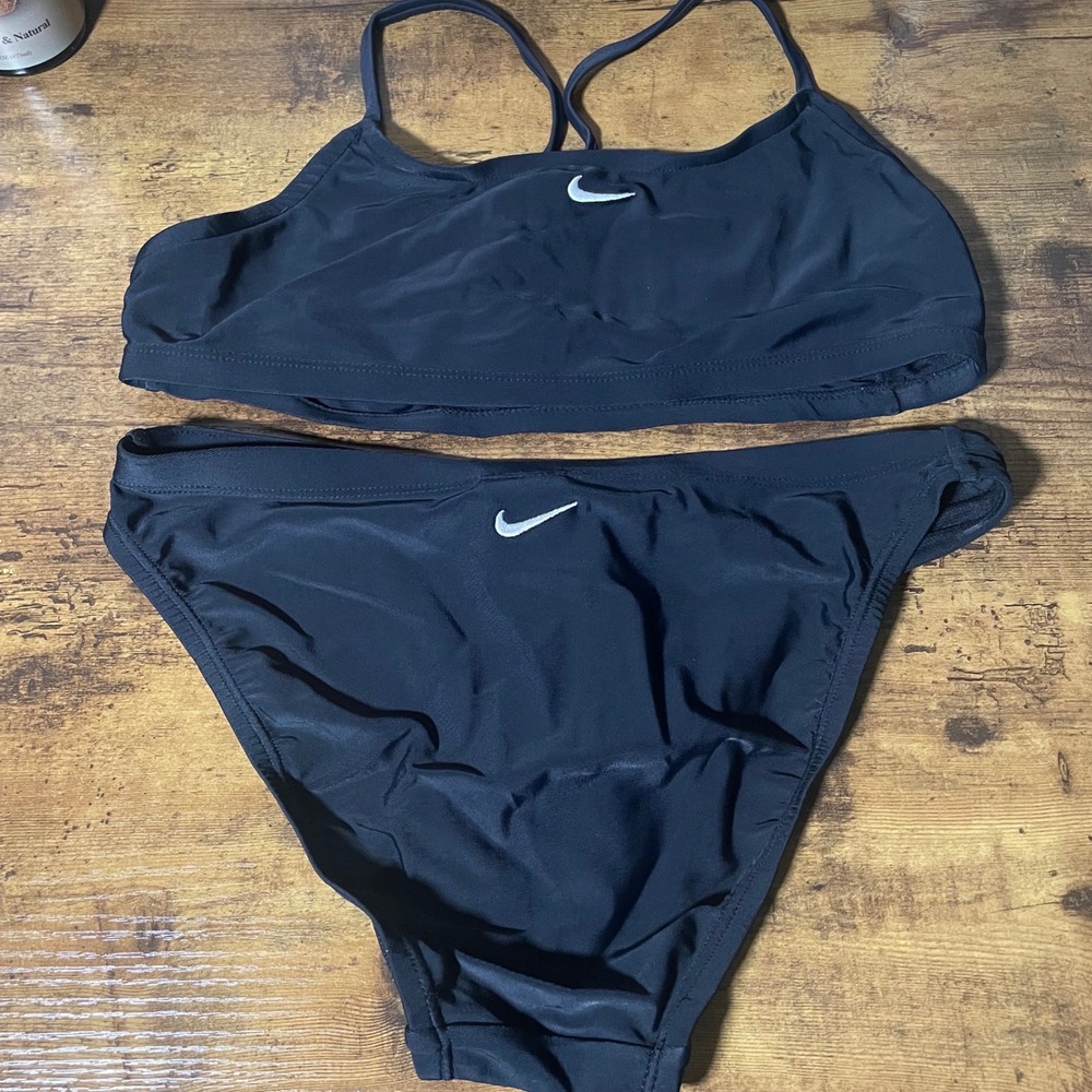Nike Bikini Set Womens Medium Black 2 Piece Swimsuit Swoosh Logo Swim M